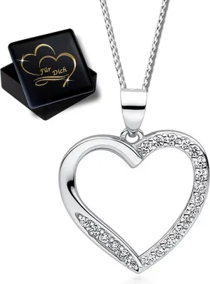 Produktbild von 45cm Herz Halskette echt 925 Sterling Silber mit Zirkonia Anhänger für Frauen Damen Kette mit Herz 925er Herzkette K867 + V11