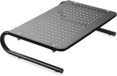 Produktbild von Ibenzoa® Monitor- & Laptopständer aus pulverbeschichtetem Stahl – perforierte Belüftungsplattform, Ablagefach, 100 mm Höhe, bis 20 kg Tragkraft