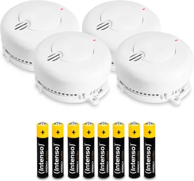 Immagine prodotto di Set di 4 rilevatori di fumo con batterie da 5 anni | Rilevatori di fumo e allarme incendio | Rilevatori di fumo bianchi