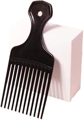 Obrázok produktu pre Afro-Kamm – Afro-kefka – Kefka na africké vlasy – Kefka na kučeravé vlasy – Čierna – Plast – 16 cm – Kefka na vlnité vlasy – CHPN