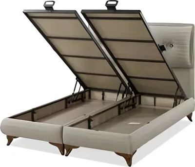 Produktbild von Elegantes weißes Bett aus Holz und Textil im modernen Design