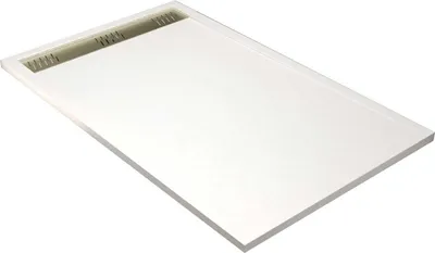 Image de Receveur de douche en résine blanc 80x140x3 cm effet pierre granit + grille linéaire or brossé