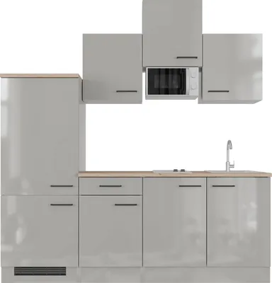 Produktbild von Flex Well Küchenzeile mit Geräten Lund 210 cm lichtgrau glänzend zerlegt Variante reversibel 00012698