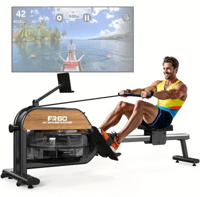 Imagen del producto de Máquina de remo con agua - Remo elíptico - Máquina de remo para fitness - Remo para gimnasio - Remo de interior - Resistencia de agua de 28 litros