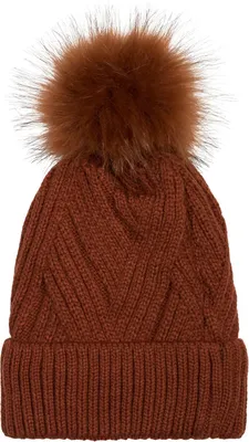 Produktbild von styleBREAKER Damen Strick Bommelmütze mit Rippenstrick Muster und Fleece Futter, Winter Fellbommel Mütze 04024167