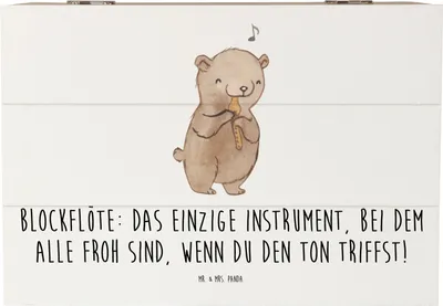 Produktbild von Mr. & Mrs. Panda Geschenkbox Blockflöte Freude 22 x 15 cm - Weiß - Geschenk, Tenorblockflöte, Holzbox, Sopranblockflöte, Musiker, Bassblockflöte, Box, Musik, Schatzkiste