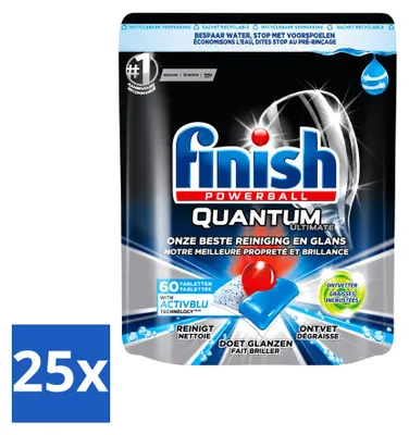 Produktbild von 25 x Finish Powerball Quantum Ultimate Geschirrspültabs - Ontvetter - Vorteilspackung - 25 Stücke