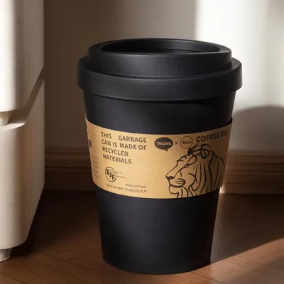 Produktbild von Mülleimer im Kaffeebecher-Design – geeignet für Wohnzimmer, Schlafzimmer und Büro 10L Schwarz 23.5 × 16.4 × 33.5 cm /KFLJT-HD/