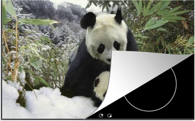 Produktbild von KitchenYeah© Herdabdeckplatte Panda - Winter - Schnee , 81x52cm, Küche Deko, Glaskeramikkochfeld Herdabdeckung, Abdeckplatte fùr Kochfeld