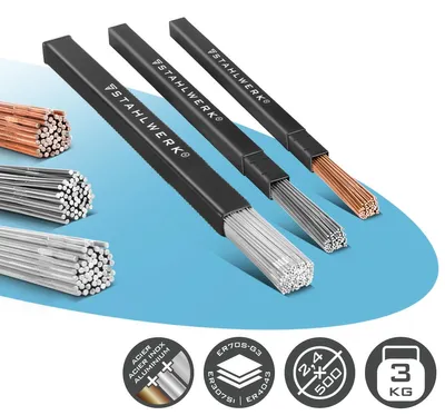 Image de STAHLWERK Kit de baguettes de soudage ER70S-G3, ER307Si & ER4043Si5 2,5/2,4 x 500 mm chacune 1kg