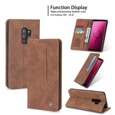 Obrázek produktu pro RetroPolyuretankožené pouzdro pro Samsung Galaxy S9 Plus peněženkový design pouzdro s držákem na karty a stojánkem Hnědý