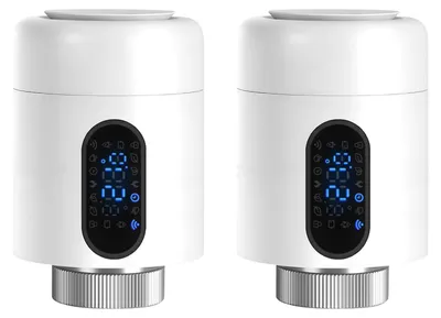 Obrázek produktu pro Vigevee Chytrý termostat pro radiátory, WiFi, ovládání přes aplikaci, kompatibilní s platformami Smart Life/Tuya, 7 adaptérů, bílý, balení 2 kusů