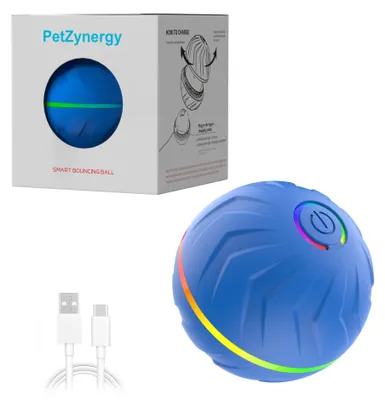 Productafbeelding van Zimilo Elektrische speelbal voor honden met LED-lichten, zelfrollend, interactief, oplaadbaar, blauw