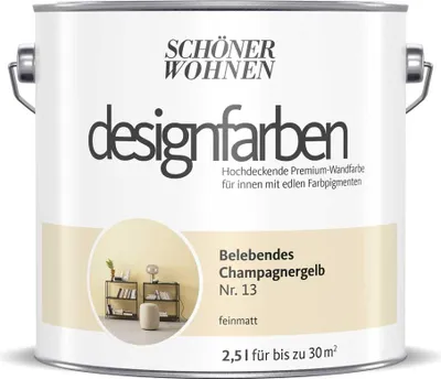 Produktbild von Schöner Wohnen Designfarben Feinmatte Wandfarbe 2,5 L Farbwahl, Farbe:Nr 13 Belebendes Champagnergelb