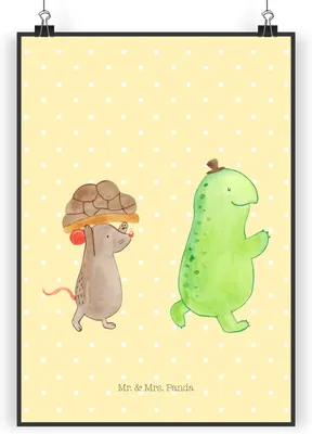 Produktbild von Mr. & Mrs. Panda Bild Schildkröte Maus DIN A3 - Gelb Pastell - Geschenk, Kunstdruck, wanddeko, drucke, Wandbild, Freunde, Posterdruck