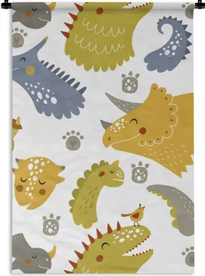 Produktbild von MuchoWow® Wandteppich Wandbehang Dinosaurier - Schnittmuster - Jungen - Dino - Kinder 90x135 cm Tapisserie Dekoration Wandtuch - Baumwolle - Wandskulptur