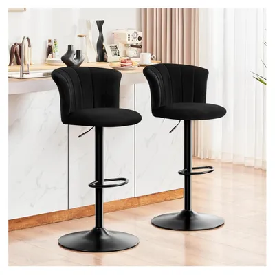 Produktbild von Barhocker 2er Set Höhenverstellbar Seidensamtstoff 360° Drehbar Schwarz