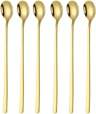 Immagine prodotto di Set di 6 cucchiai - Manico lungo 23,5 cm - Cucchiaio per gelato - Lungo cucchiaio per mescolare in acciaio inossidabile - Ideale per caffè freddo, tè freddo, frappè