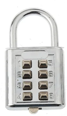 Zdjęcie produktu dla INF 8-cyfrowy mechaniczny zamek szyfrowy platerowany Srebro 35mm/6.1 x 3,5 x 1.1 cm