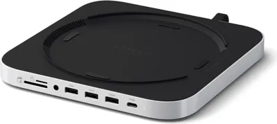 Produktbild von SATECHI Mac Mini Hub & Stand z obudową SSD dla NVME i SATA M.2, Mac Mini Dock z USB C 10 Gbit/s, 3 USB A 5/10 Gbit/s, gniazdo audio 2.0, do Mac Mini M2/M1, Mac Studio - srebrny