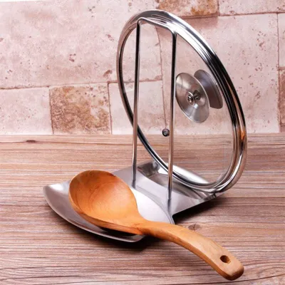 Produktbild von Topfdeckelhalter mit Löffelablage aus Edelstahl, Küchenhelfer
