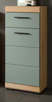 Produktbild von Bad Kommode "Shawn" in Salbei grün und Eiche, Badschrank 37 x 88 cm