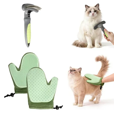 Produktbild von Tierhaarbürste für Katzen und Hunde, Unterwollbürste mit Handschuh