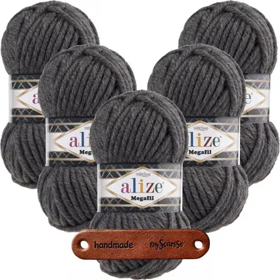 Produktbild von 5 x ALIZE Superlana Megafil 196 Dark Grey Melange mit Label
