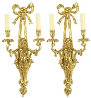 Image de Casa Padrino Ensemble d'appliques baroques or / blanc 25 x 15 x H. 55 cm - Somptueuses appliques baroques pour hôtels et restaurants - Luminaires baroques