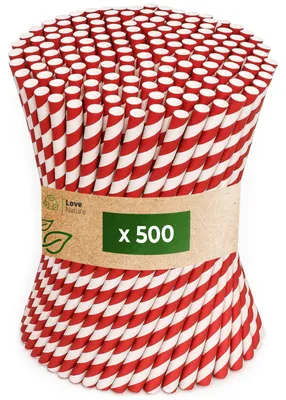 Papierstrohhalme, 500 Stück, rot/weiß, Einweg