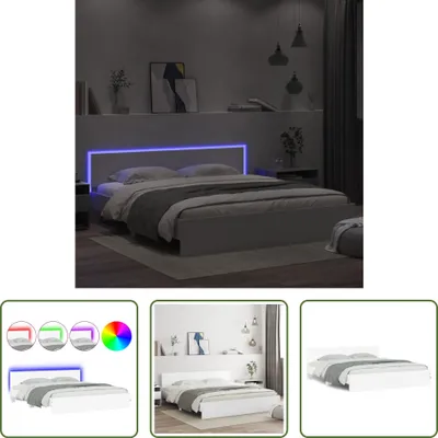 Zdjęcie produktu dla The Living Store Rama łóżka z zagłówkiem i oświetleniem LED biała 180x200 cm
