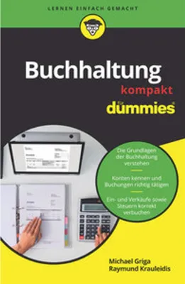 A book cover for 'Buchhaltung kompakt für Dummies' (Accounting Compact for Dummies) with illustrative elements.