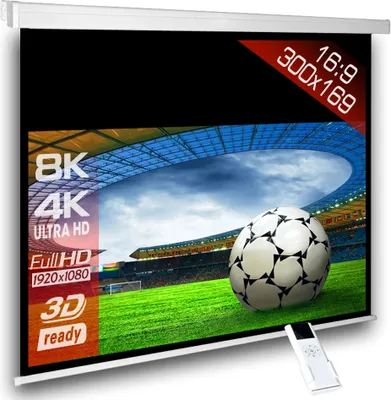 Produktbild von 16:9 SlenderLine Heimkino Beamerleinwand Motorleinwand 300 x 215 (294x165)cm / Gehäuselänge 330 cm / FULL HD / 3D / 4K / HDTV / inkl. Funkfernbedienung