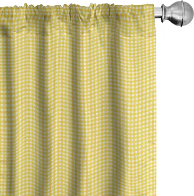 Obrázok produktu pre ABAKUHAUS Kockované závesy, záclony, klasický anglický vzor v žltom pikniku v letnej téme retro pruhované, 2 kusy 75 x 225 cm, žltá biela
