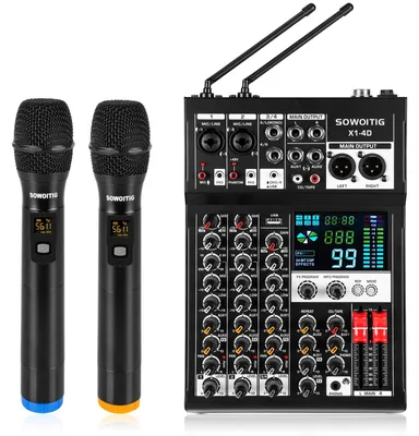 Productafbeelding van 4-kanaals audiomixer met 2 draadloze microfoons en Bluetooth