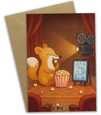 Produktbild von Mr. & Mrs. Panda Beileidskarte Fuchs Filme gucken Design - Weiß - Geschenk, osterkarte, TV, weihnachtskarten, Filmabend, abiturkarte, einladungskarten, Fernsehen, Kino
