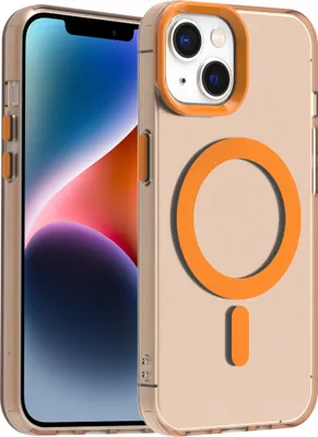Image de Coque pour iPhone 14 Plus, compatible avec MagSafe, fine coque semi-transparente matte antichoc Orange