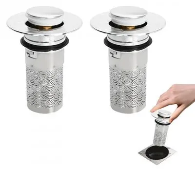 Produktbild von Abflussstöpsel für Waschbecken - Universal Pop Up Ablaufventil mit Sieb - Für 34–40mm Abflussloch - Edelstahl 2 Stück