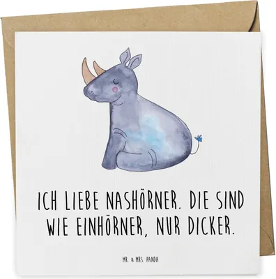 Produktbild von Mr. & Mrs. Panda Glückwunschkarte Einhorn Nashorn - Weiß - Geschenk, anlasskarte, Grußkarte, Unicorn, faltkarte, Klappkarte, doppelkarte, Zoo, Nashörner, Regenbogen