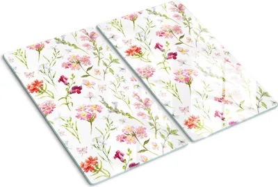 Obrázok produktu pre Sklenená ochranná doska – Kryt varnej dosky – Kryt na indukčnú dosku – 2x30x52 cm – Rýchle čistenie – Tvrdené sklo – Kvety
