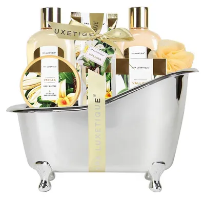Immagine prodotto di Set regalo da bagno per donna, composto da 8 pezzi, con vasca da bagno decorativa e profumo alla vaniglia