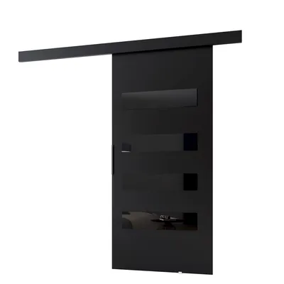 Obrázok produktu pre MINIO go for it, posuvné dvere, "PRIM F", interiérové dvere, dvere, s čiernym sklom, čierne madlo, 86 cm, čierna farba