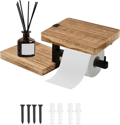 Immagine prodotto di Portarotolo da bagno in legno, con ripiano portaoggetti