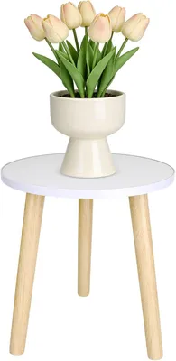 Image de Support en bois pour fleurs, pot de fleurs rond, haut, jardinière à trois pieds, support pour fleurs blanc, pot rond pour intérieur, plantes en pot