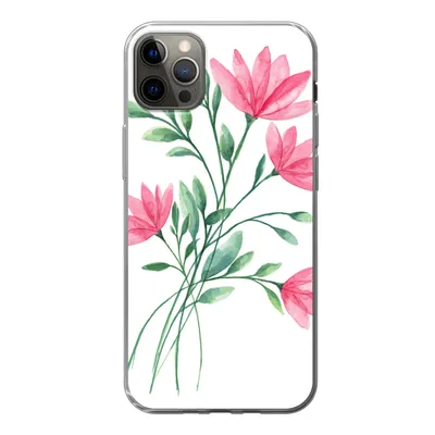 Produktbild von MuchoWow® Handyhülle Schutzhülle Hülle für iPhone 13 Pro Max Blumen - Aquarell - Rosa Silikon Softcase Handy Hülle - Mobiltelefon