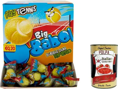 Produktbild von Big Babol Play Tennis,weicher Kaugummi,Zitronengeschmack,glutenfrei,Packung mit 200 Einzelportions-Kaugummis,einzeln verpackt zum Teilen,für Kinderpartys und Geburtstage+ Italian Gourmet polpa 400g