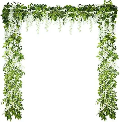 Produktbild von 4 Stück 26 m Künstliche Wisteria Girlande Künstliche Glyzine Blumen Girlande Gefälschte Wisteria Rebe Gefälschte Seide Ivy Hängende Blume für Hochzeitsdekorationen Party Dekor (Weiß)