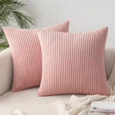 Obrázok produktu pre Omgoods – Súprava 2 vankúšikových poťahov z velúru, 50 x 50 cm, ružová farba