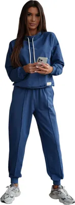 Produktbild von Damen Freizeitanzug Hausanzug Homewear Jogginganzug, Jeansblau/S/36