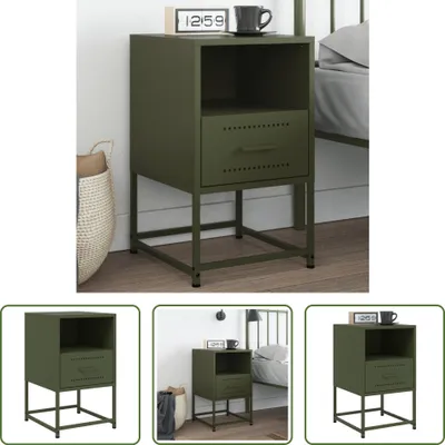 Image de The Living Store Table de nuit vert olive 36x39x60,5 cm Acier
